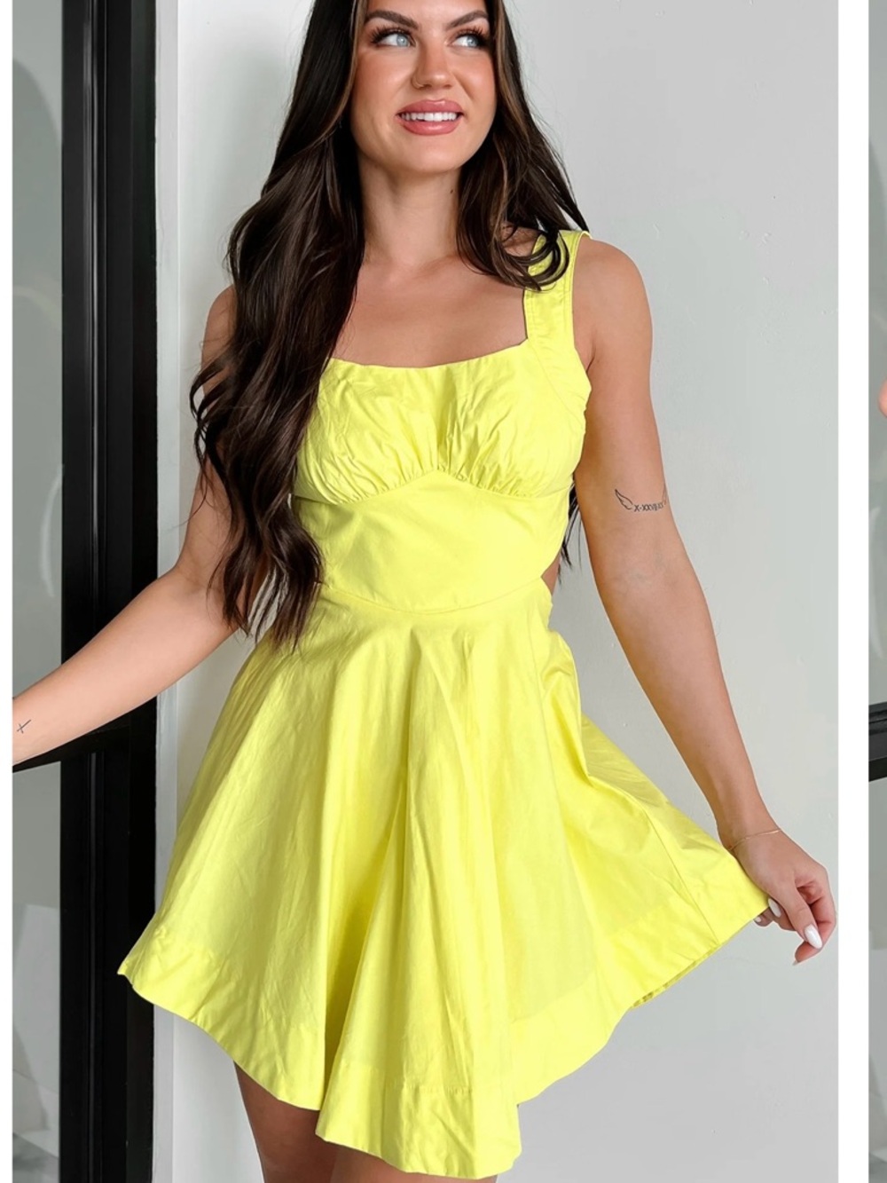 NWT Radiant Vibes Cut-Out Flared Mini Dress (Yellow)